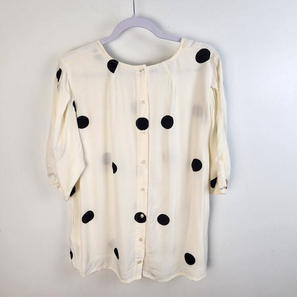 Masai Copenhagen White Black Polka Dot Blouse Size Large Button At Back MCM Mod - Picture 6 of 6